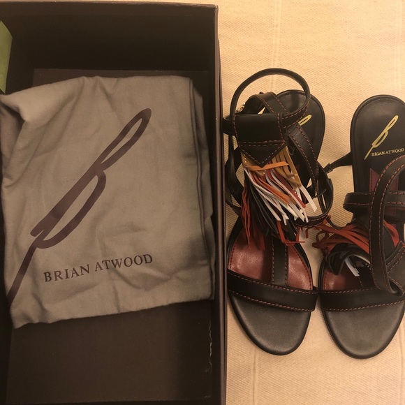 B Brian Atwood Leather Fringe Heel Sandals SZ 6 - Picture 5 of 5